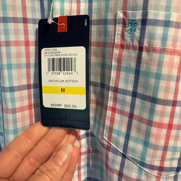 IZOD NWT Size Medium plaid short sleeve button down preppy casual date - Picture 4 of 8